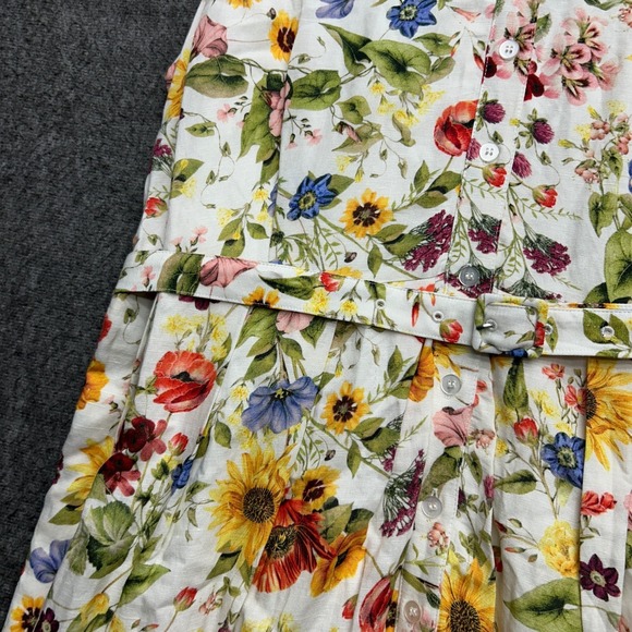 Tahari Floral Dress 18W Linen Blend Belted Fit Flare Midi Garden Cottage Plus - Picture 5 of 11